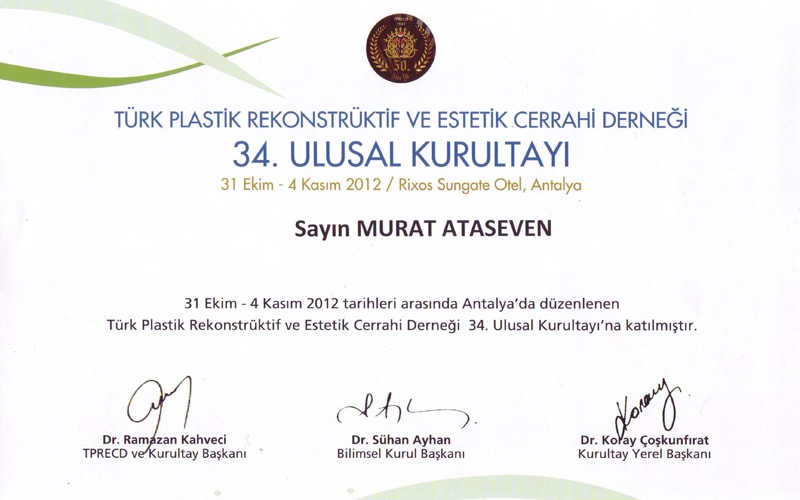 Sertifika: TPRECD 34. Ulusal Kurultayı, 31 Ekim - 4 Kasım 2012